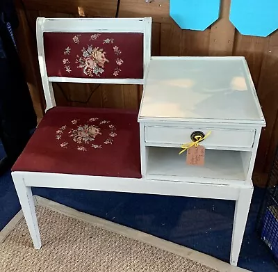 Vintage Gossip Table/Bench With Original Needlepoint Work On The Seat • $325