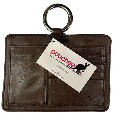 Pouchee Purse Wallet Organizer Pockets Ring Brown Faux Leather Vegan NWT • £14.24
