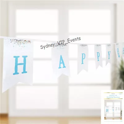 First 1st Birthday Bunting  Blue Gold White Confetti Party Boy Hanging Swirling • $5.45