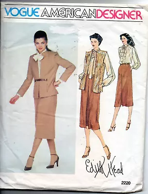 VOGUE 2220 AMERICAN DESIGNER EDITH HEAD PATTERN JACKET-SKIRT-TIE SIZE 12  Uncut • $4.99