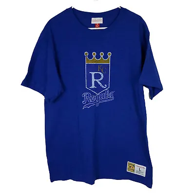 Mitchell & Ness KC Royals MLB Shirt L Large Blue Distressed Logo Kansas City NWT • $29.99