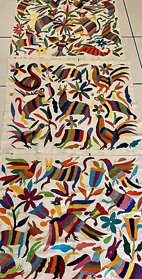 Otomi Tenango Mexican Hand Embroidered Vintage Tapestry LOT Of 3! 28” By 34” • $499.99