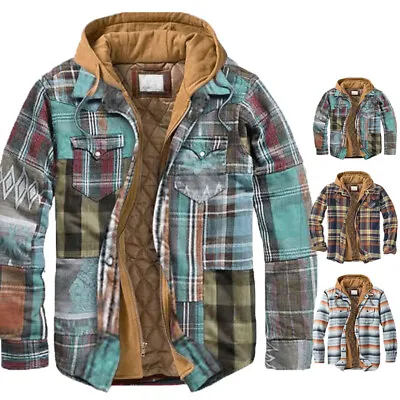 $41.03 • Buy Men Lumberjack Sherpa Fleece Lined Hoodie Plaid Work Jacket Hooded Flannel Shirt