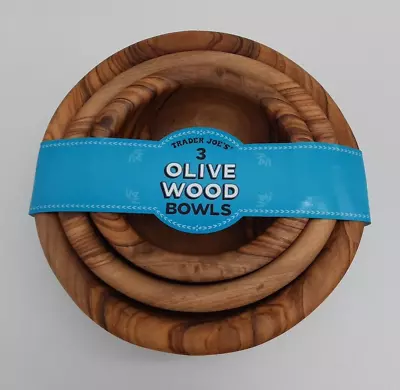 New Trader Joe's Set Of 3 Hand Crafted Tunisian Olive Wood Nesting Bowls Set #3 • £37.64