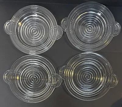 Anchor Hocking Depression Glass 7” Art Deco Manhattan Plates W/ Round Handles • $34.20