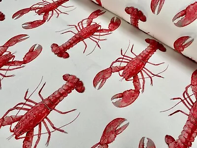 Red Lobster Print Fabric Curtains Dress Material Nautical Cotton - 140cm Wide • £1.20