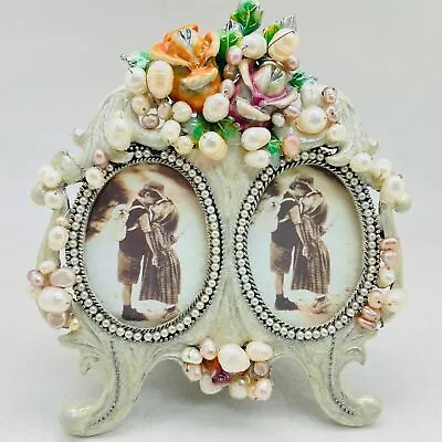 Photo Twin Frame Embellished BEADS & FLOWER  #KC 120 - New In Box • $92.21