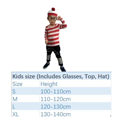 Book Week Girls Boys Kids Wheres Wally T-shirt Hat Glasses Set Costume Cosplay • $28.99