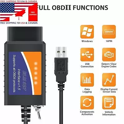 FORScan ELM327 Software OBD2 Scanner Adapter USB Diagnostic Tool Cable For Ford • $15.99