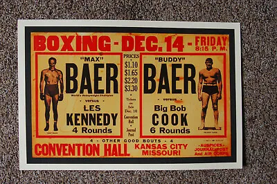 Max Baer  Vs Les Kennedy Fight Poster 1934 Kansas City Missouri Convention Hall  • $5