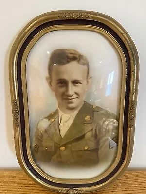 Vintage Antique WWII Military Soldier Portrait Photograph Convex Glass Frame • $80