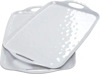 Serving Tray With Handles Large Rectangle Melamine Serving Platter Set Of 2 Whit • $45.99