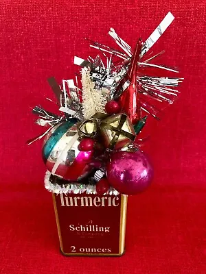 NEW Vintage Turmeric Spice Tin Christmas Ornaments Tree Bell Diorama Centerpiece • $25
