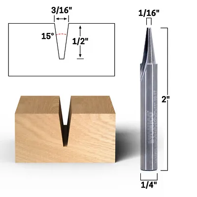 $24.95 • Buy 15Â° Flat Point V Groove Engraving Carbide Router Bit 1/4  Shank Yonico 14105q
