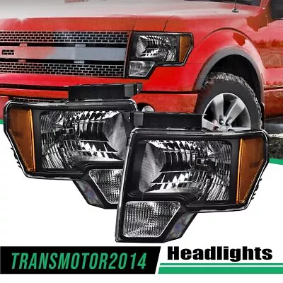 Fit For 09-14 Ford F150 Replacement Headlights Lamps Black Housing Clear Lens 2X • $79.50