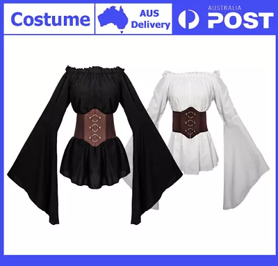 Pirate Costume Women Medieval Off Shoulder Steampunk Corset Renaissance Blouse • $46.36