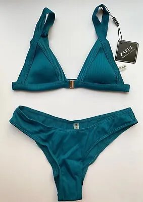 Zaful Teal Blue Triangle Ribbed Bikini Size 8 / S Swimwear Set BNWT • £15