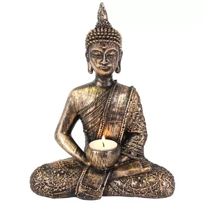 Sitting Thai Buddha Tealight Holder Rustic Effect • £24.40