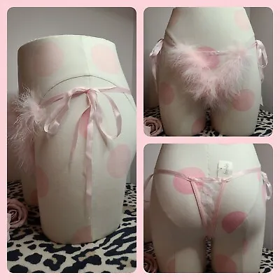 Rare ✨️ Vintage Frederick's Marabou Side Tie Thong Panty ♡ OSFA • $56