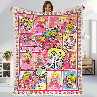 Super Mario Bros Princess Peach Fleece Blanket  Super Mario Blanket  Mario Luigi • $79.98