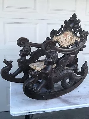 Antique Devil Demons Serpent Italian  Carved Walnut Rocking Chair Wild EC NR • $1249.99