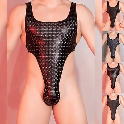Trendy Men's Snake Print Thong Leotard Tank Top Gym Singlet Y Back Underwear • $19.72