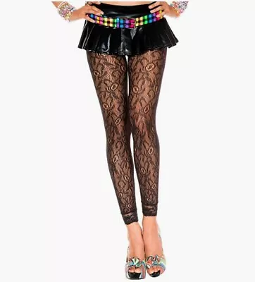 Lace Seamless Leggings - Black - 80's - Costume Accessories - Women - One Size • $12.99