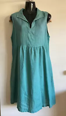 Terzo Millennio Italy Sz XL Stretch Side Panels 100% Linen Collared Dress • $30