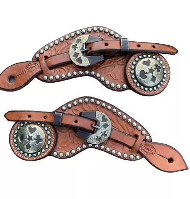 VTG John Clark Western Tooled Leather Cowboy Buckaroo Vaquero Spur Straps Pair • $185