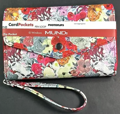 MUNDI Womans / CEO Clutch- Big Fat Wallet / Full Zip / RED FLOWERS / NWT • $22.75