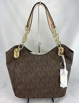 Michael Kors Lilly Brown Signature  Leather Handbag Purse NWT • $198