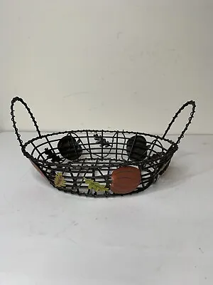 Wire Basket Harvest Thanksgiving Pumpkins Fall Leaves Oblong Oval • $9.95