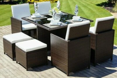 £312.18 • Buy Rattan Garden Furniture Cube Set Chairs Table Outdoor Patio Rattan Black / Brown