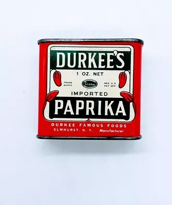 Vintage DURKEE'S Paprika Spice Tin PAPRIKA Red White Black 2-1/4  2-3/8  1-1/8  • $12.99