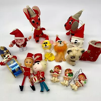 $42 • Buy VINTAGE Mixed Lot Of 14 Christmas Tree Ornaments FLOCKED Felt Plastic