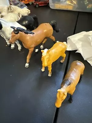 Vintage Horse Toy Plastic Figurine Collection Brown Black White Lot Of 5 #10 • $10