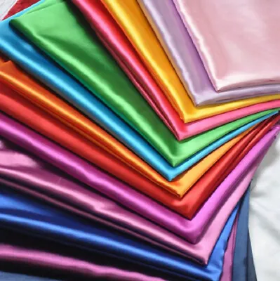 £2.27 • Buy Silky Satin Dress Craft Fabric Plain Luxury Wedding Material 41 Colours 60  Wide