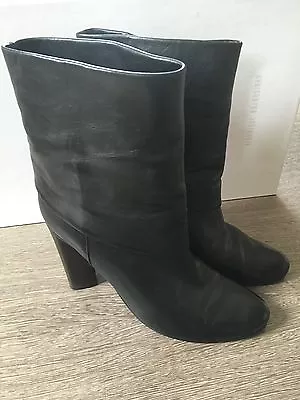 Veronique Branquinho Black Leather Slip On Heeled Boots Size 40 (US 10) • $99.50