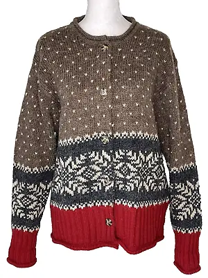 Eddie Bauer Nordic Fair Isle Sweater M Cardigan Wool Alpaca Chunky Vintage 90's • $16.97