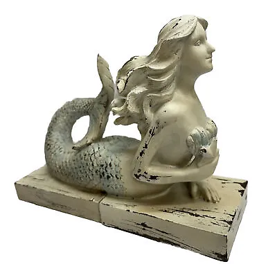 HD Designs Resin Mermaid Book Ends Distressed/Weathered Look Beige Turquoise • $32.99