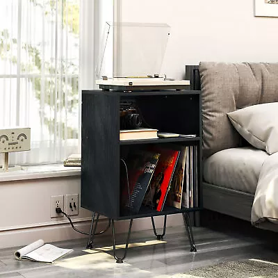 Vinyl Record Player Stand W/Power Station Album Turntable Cabinet Night Stand • $79.99