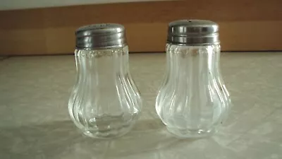 Vintage Salt & Pepper Shakers Clear Glass Rounded Ribbed Silver Metal Top 2 3/4” • $12.60