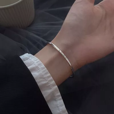 925 Sterling Silver Cute Simple Thin Cuff Bangle/Bracelet For Women Lover Gift • $8.35