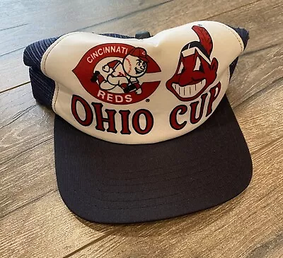 Vintage 80s Cincinnati Reds Cleveland Indians Ohio Cup New Era Snapback Hat • $39.99