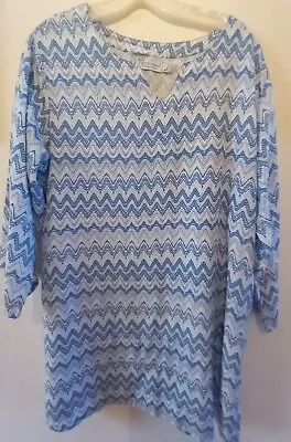 $18 • Buy NWOT Tybee Island Clothing Company 3/4 Sleeve Bathing Suit Tunic Blue White XL