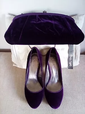 Phase Eight Purple Velvet Shoes & Matching Bag • £35