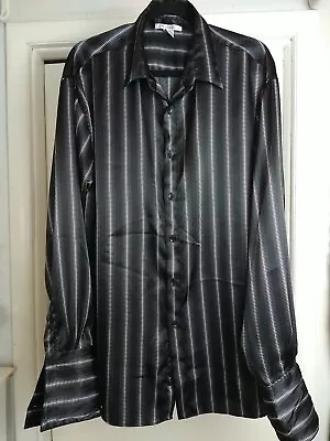 Marquis Button Down Dress Shirt Mens XL Black With Polka Dot French Cuffs Disco • $19.95