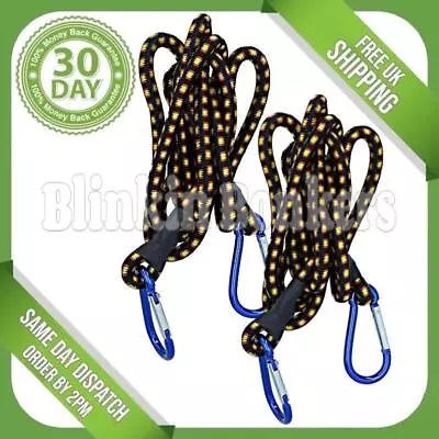 2 Extra Long Strong 48  Bungee Cords Carabiner Hook Rope Strap Car Roof Luggage • £6.95