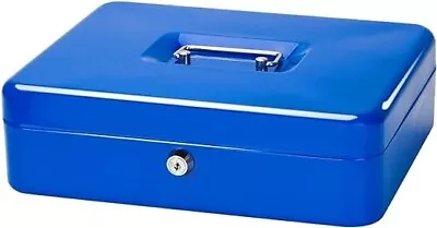 Large Cash Box With Key Lock - Durable Metal Cash Box With Money Tray (XL Blue) • $32.18