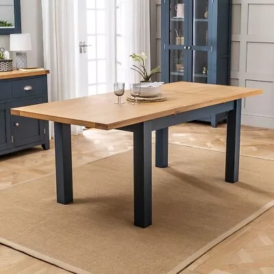 Westbury Blue Painted Extending Dining Table With Oak Top - 6 Seater-BP45-F825 • £269